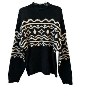 American Eagle Outfitters Black and Cream Patterned Sweater XL